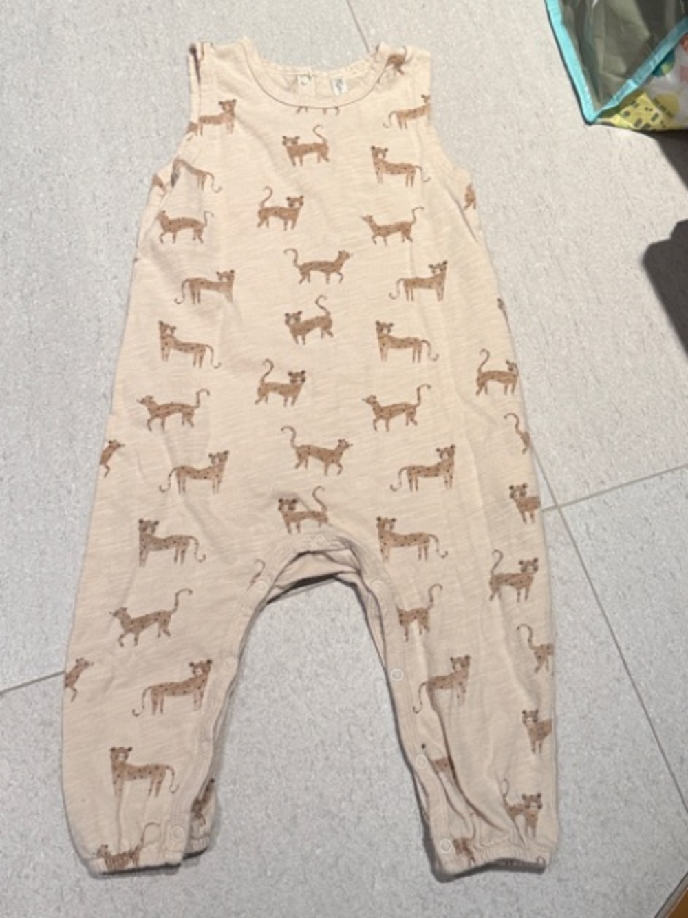 Rylee + Cru Beige Romper with Animal Print 6-12